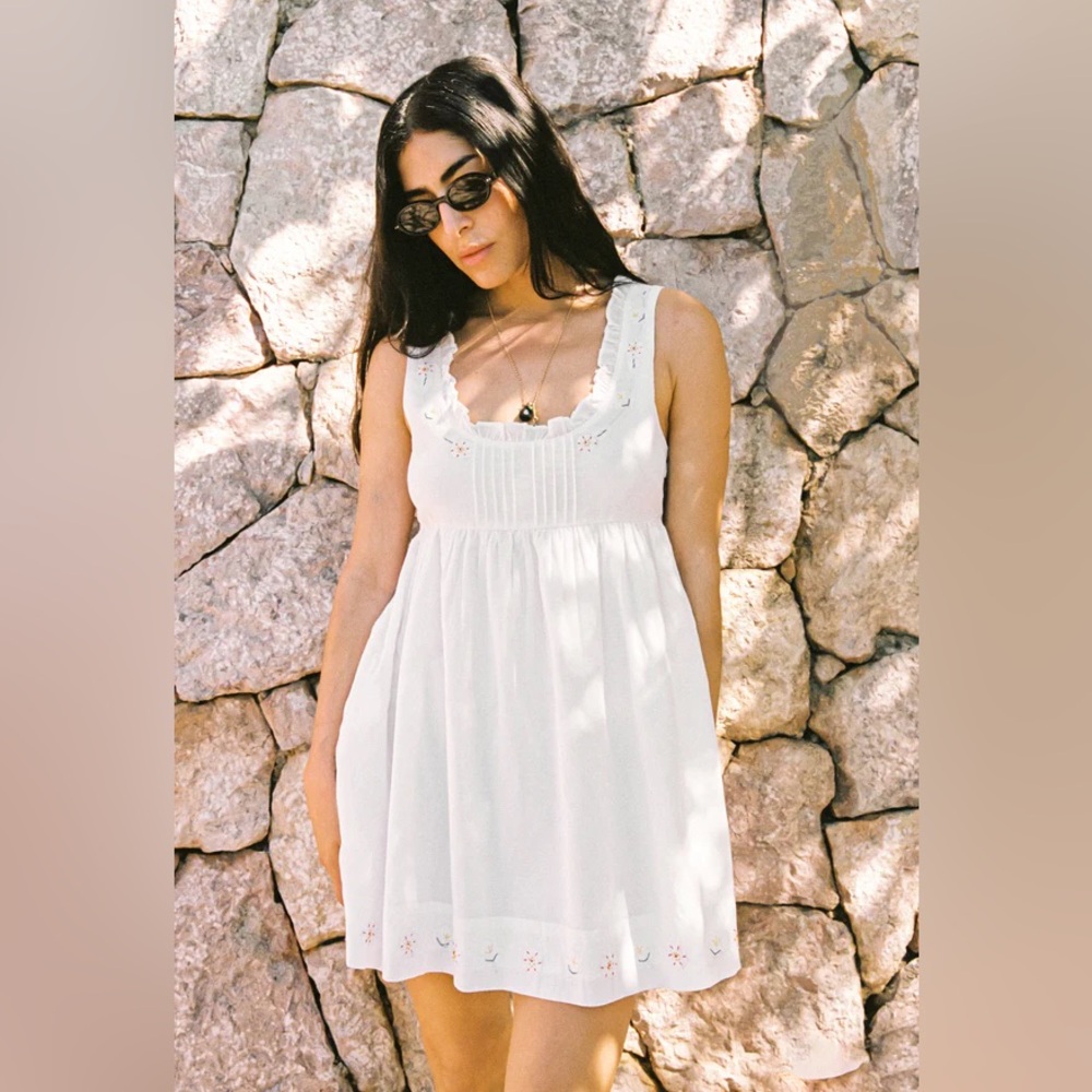 Ciao Lucia Meissa White Floral Embroidered Cotton Voile Dress